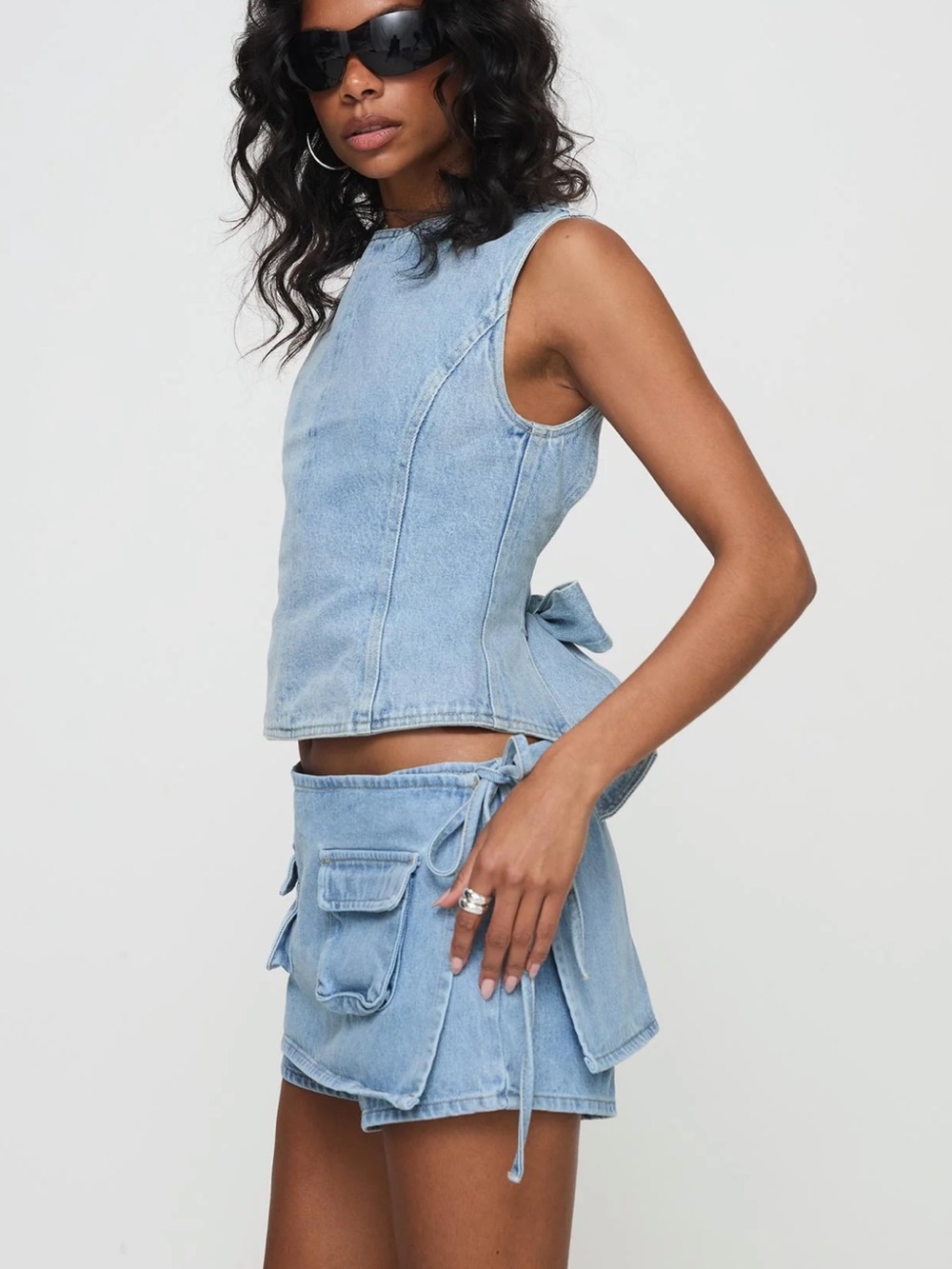 Lioness Light Wash Denim Mini Skort Set - Picture 2 of 5